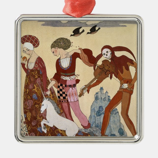 Mittelalterliche Szene durch Georges Barbier Ornament Aus Metall (Vorne)