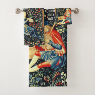 Mittelalterliche Tapisserie-Hirten und Schafe Badhandtuch Set