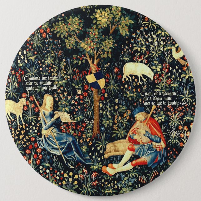 Mittelalterliche Tapisserie-Hirten und Schafe Button (Vorderseite)