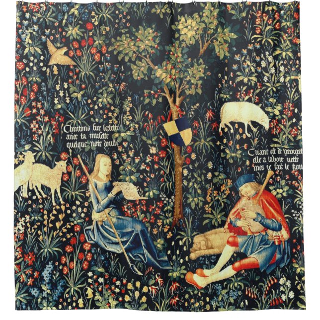 Mittelalterliche Tapisserie-Hirten und Schafe Duschvorhang (Vorderseite)