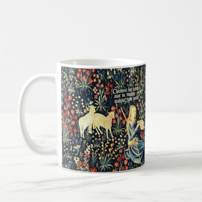Mittelalterliche Tapisserie-Hirten und Schafe Kaffeetasse (Links)