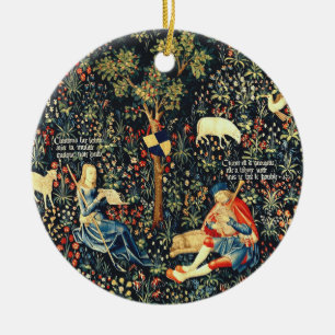 Mittelalterliche Tapisserie-Hirten und Schafe Keramik Ornament