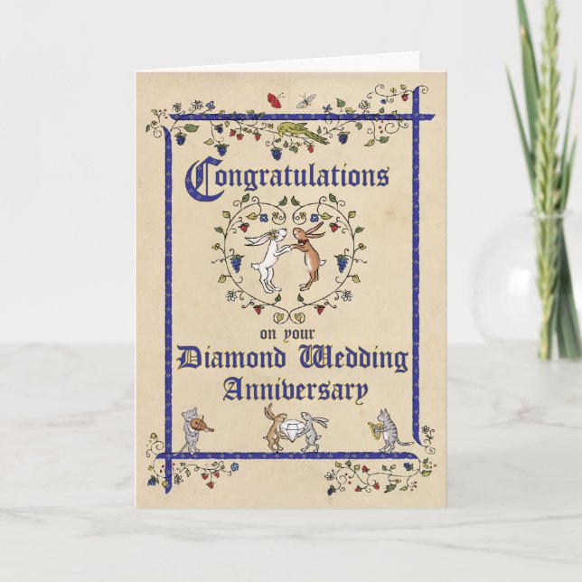 Mittelalterliche Tiere Karo-Hochzeitskarte Karte (Vorderseite)