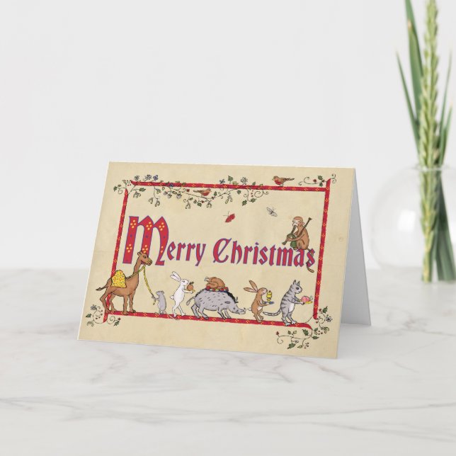 Mittelalterliche Tiere Weihnachtskarte Karte (Vorderseite)