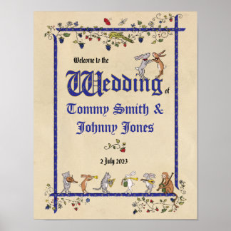 Mittelalterliche Tiere zwei Bräuche Hochzeitsplaka Poster