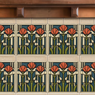 Mittelalterliche Tulips Abstrakte Symmetrie Kunstw Fliese