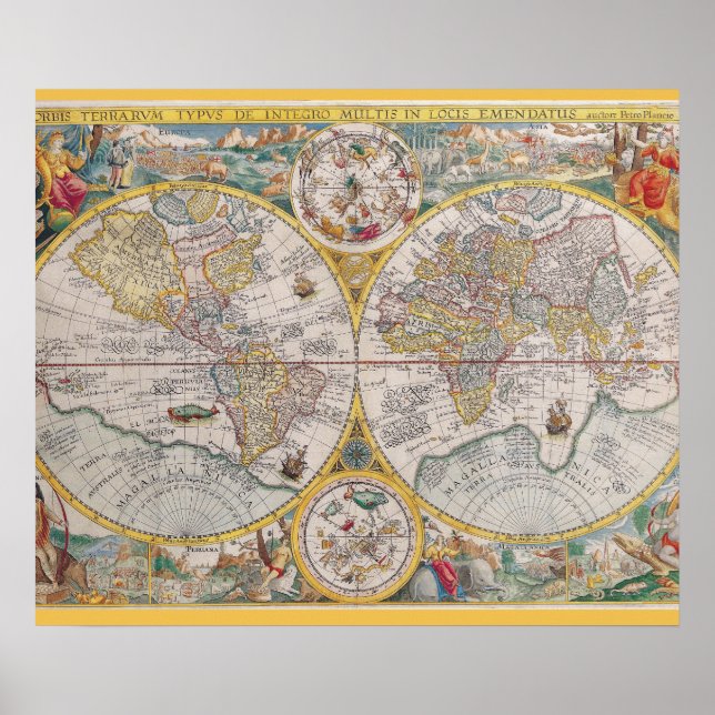 Mittelalterliche Weltkarte von 1525 Poster (Vorne)