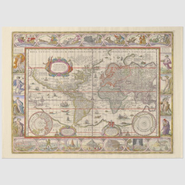 Mittelalterliche Weltkarte (von Willem Blaeu) Seidenpapier (Vorderseite)
