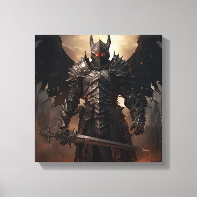 Mittelalterlicher Angel Warrior - gearbeitete Lein Leinwanddruck (Vorderseite)