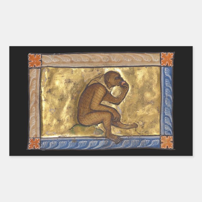 Mittelalterlicher Bestiarmonkey um 1270 Rechteckiger Aufkleber (Vorderseite)