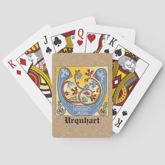 Mittelalterlicher blauer und roter Efeu illuminier Spielkarten (Rückseite)