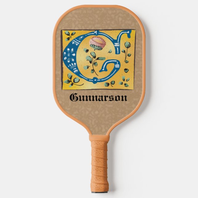 mittelalterlicher blorbeleuchteter Buchstabe G Mon Pickleball Schläger (Vorderseite)