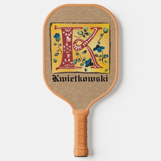 mittelalterlicher blorbeleuchteter Letter K Monogr Pickleball Schläger (Vorderseite)