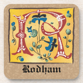 mittelalterlicher blorbeleuchteter Letter R Monogr Getränkeuntersetzer