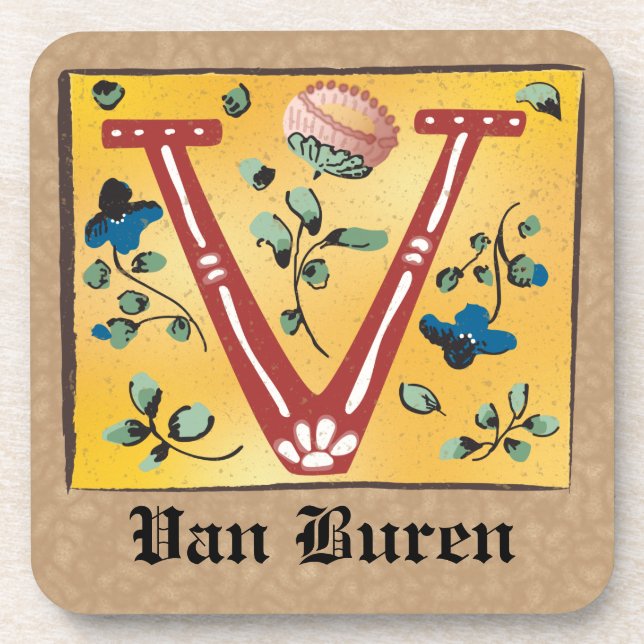 mittelalterlicher blorbeleuchteter Letter V Monogr Getränkeuntersetzer (Vorderseite)