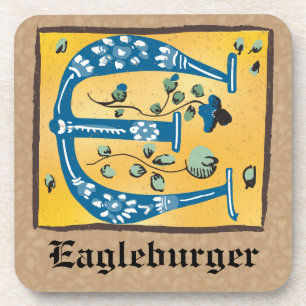 mittelalterlicher blutlichter Letter E Monogramm Getränkeuntersetzer