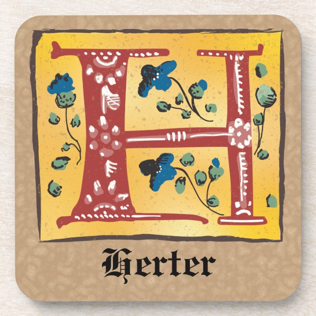 Mittelalterlicher blutlichter Letter H Monogramm Getränkeuntersetzer (Vorderseite)