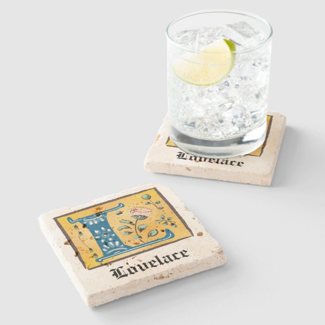 Mittelalterlicher blutlichter Letter L Monogramm Steinuntersetzer (Seitenansicht)