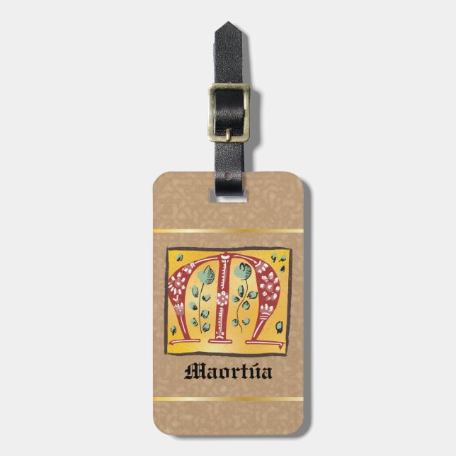 mittelalterlicher blutlichter Letter M Monogramm Gepäckanhänger (Vorderseite vertikal)