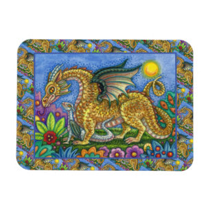 MITTELALTERLICHER DRACHE & JUNGE, BUNTE VOLKSKUNST MAGNET