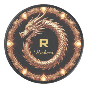 🐉 Mittelalterlicher Drachen-Wappen-Namensring-Rah Eishockey Puck