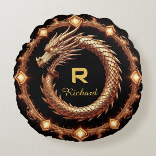 🐉 Mittelalterlicher Drachen-Wappen-Namensring-Rah Rundes Kissen
