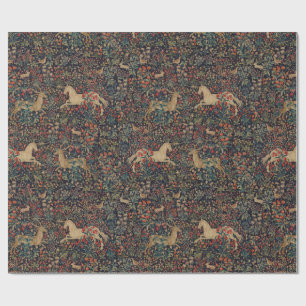 Mittelalterlicher Einhorn-Mitternachts-Blumengarte Geschenkpapier