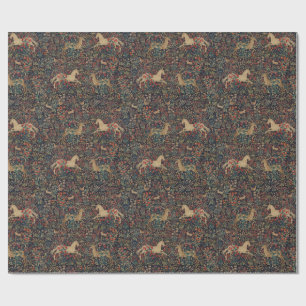 Mittelalterlicher Einhorn- und Hirsch-Mitternachts Geschenkpapier
