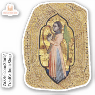 Mittelalterlicher Engel mit Harp Gold Renaissance  Aufkleber