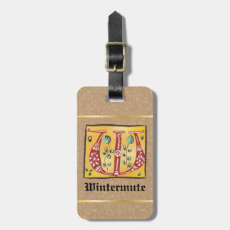 mittelalterlicher, floraler Buchstabe W Monogramm Gepäckanhänger