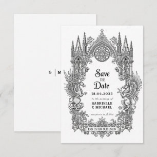 Mittelalterlicher gotischer Drache Greif Schwarz R Save The Date