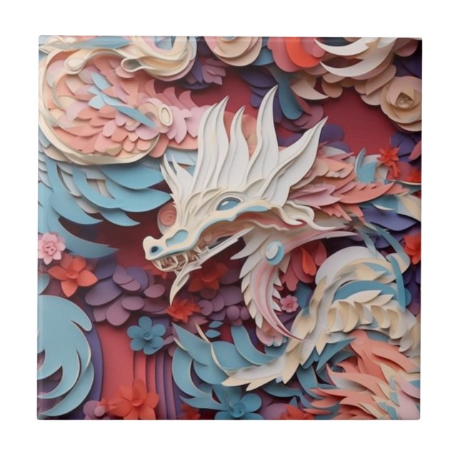 Mittelalterlicher Gotischer Fantasiedrache Kopf 3D Fliese (Vorderseite)