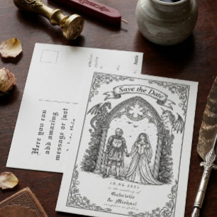 Mittelalterlicher gotischer Ritter Braut Bräutigam Postkarte