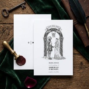 Mittelalterlicher gotischer Ritter Braut Bräutigam Save The Date