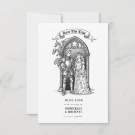 Mittelalterlicher gotischer Ritter Bräutigam Save The Date