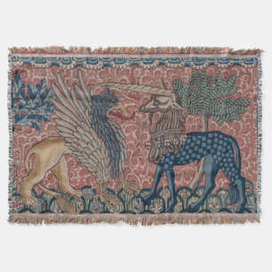 Mittelalterlicher Greif- und Einhornteppich Decke