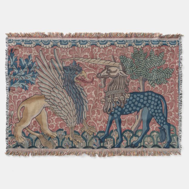 Mittelalterlicher Greif- und Einhornteppich  Decke (Vorderseite)