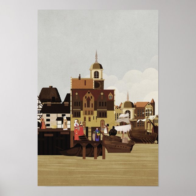 mittelalterlicher Hafen Poster (Vorne)