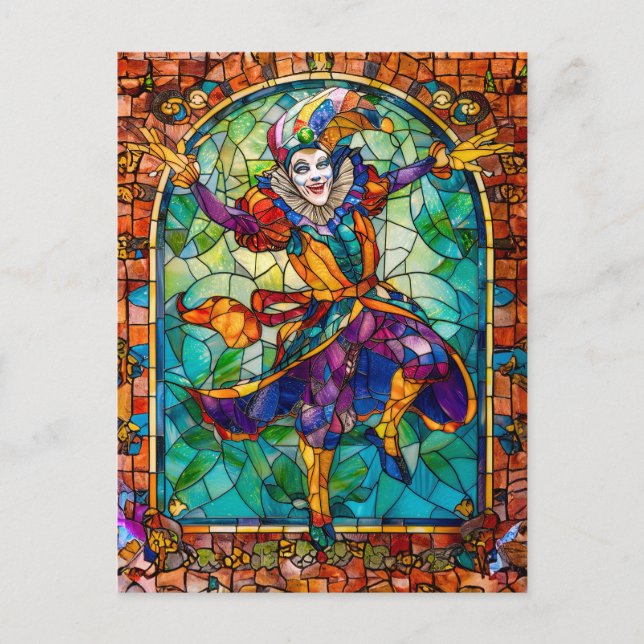 Mittelalterlicher Hofnarr Clown Postkarte (Vorderseite)