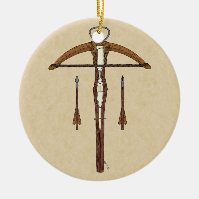 Mittelalterlicher Kreuzbogen mit Bolzen Keramikornament (Vorne)