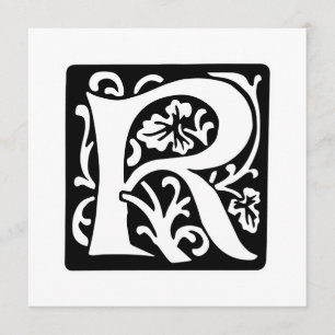 Mittelalterlicher Letter R Monogramm Schwarz-Weiß Einladung