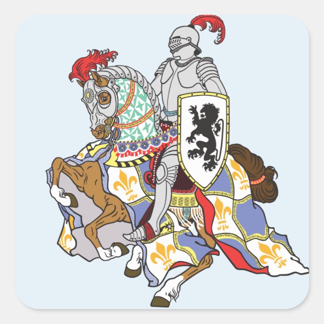 mittelalterlicher Ritter auf einem Pferd Quadratischer Aufkleber (Vorderseite)