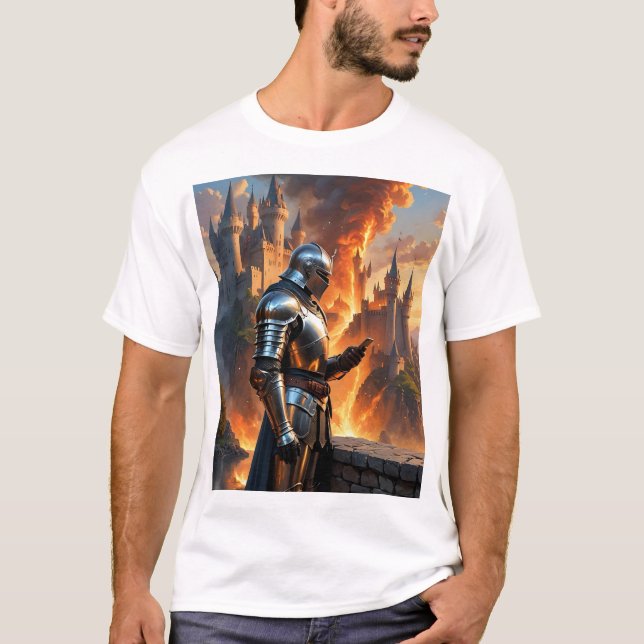 Mittelalterlicher Ritter Burg Fantastische Bergwel T-Shirt (Vorderseite)