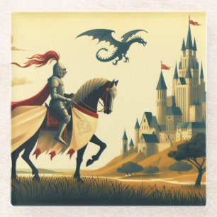 Mittelalterlicher Ritter/Drache/Burgfantsänger Glasuntersetzer