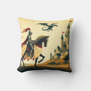 Mittelalterlicher Ritter/Drache/Burgfantsänger Kissen
