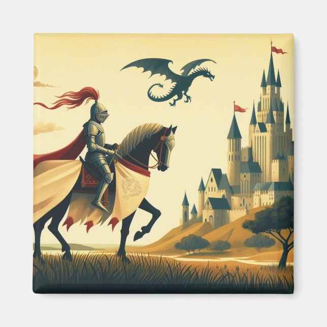 Mittelalterlicher Ritter/Drache/Burgfantsänger Magnet (Vorne)