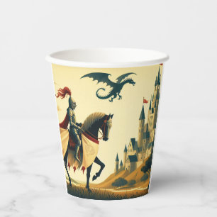Mittelalterlicher Ritter/Drache/Burgfantsänger Pappbecher