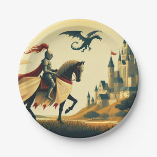 Mittelalterlicher Ritter/Drache/Burgfantsänger Pappteller
