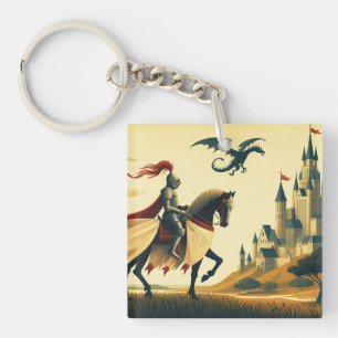 Mittelalterlicher Ritter/Drache/Burgfantsänger Schlüsselanhänger