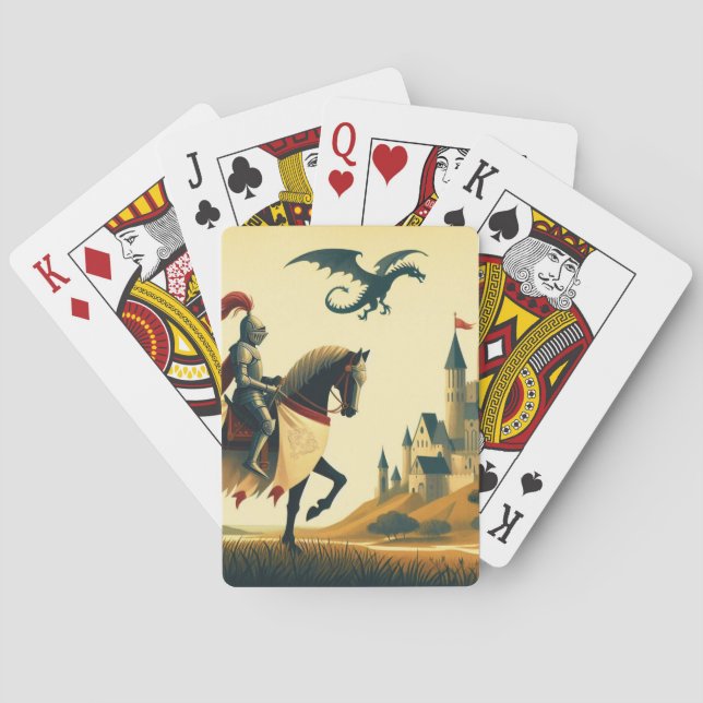 Mittelalterlicher Ritter/Drache/Burgfantsänger Spielkarten (Rückseite)